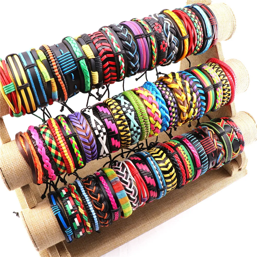 Wholesale 30/50pcs Mens Vintage Leather Bracelets Cuff Jewelry Gifts Party Bangles For Women