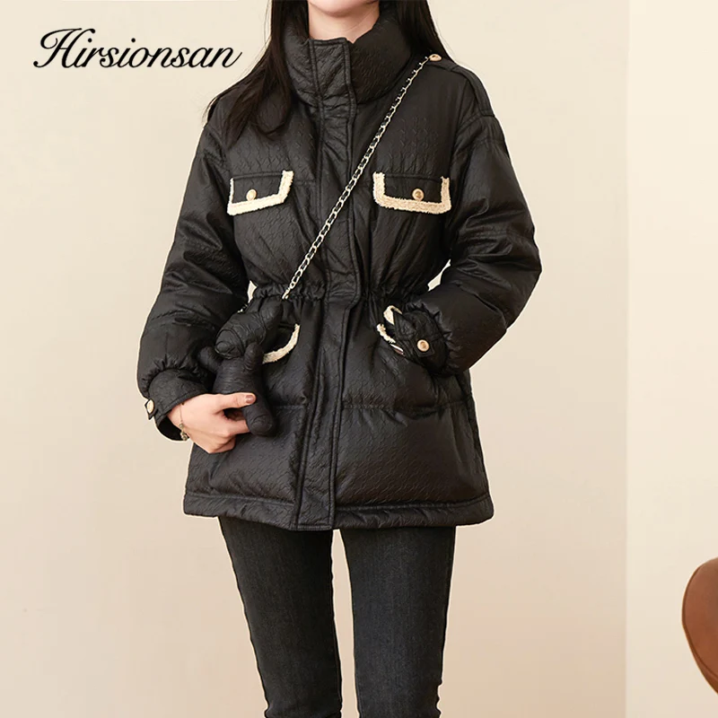 Hirsionsan Elegant Winter Women Padded Parkas 2023 New Korean Quilted Cotton Liner Thick Bubble Coat Trendy Sashes Outerwear