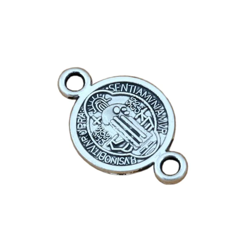 100pcs Zinc Alloy Metal Saint Benedict Medal Cross 1.5mm Hole Connectors Fit Hand-Woven Bracelets Jewelry DIY 11.8x28.5mm