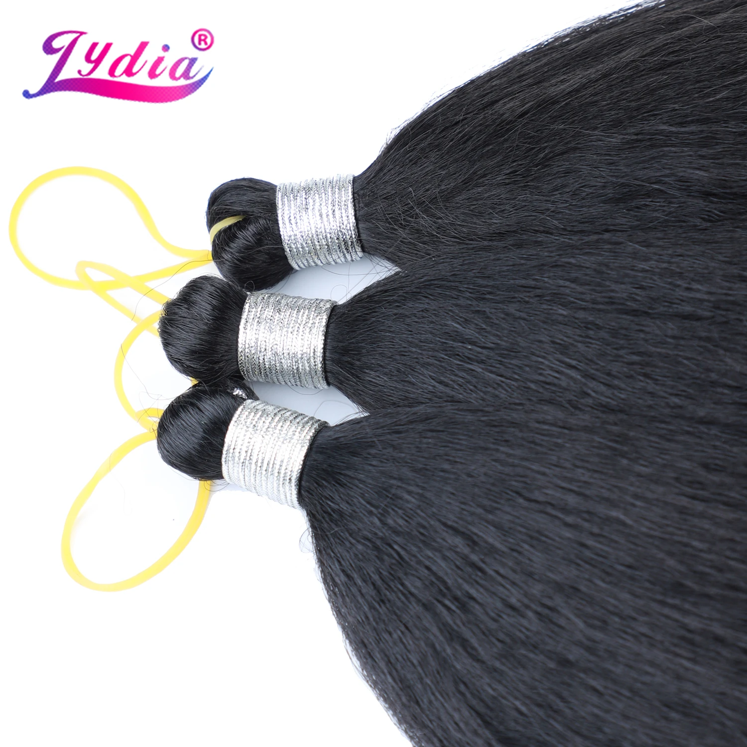 리디아 킨키 스트레이트 번들 합성 헤어 익스텐션 프리트레스 크로셰 3PCS Kanekalon Bulk Jumbo Braiding Afro 12-42Inch Black