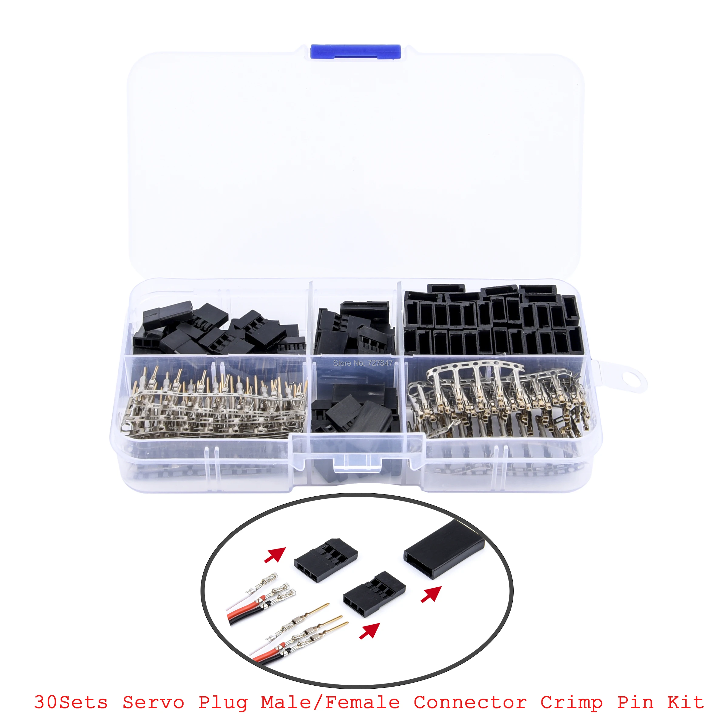 30 Sets/Box Servo Plug Male Female Connector Crimp Pin Kit Compatible for Hitec Spektrum RC