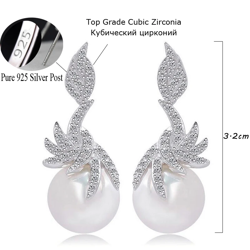 CWWZircons Gorgeous Micro Pave Cubic Zirconia Stones Silver Color Women Dangling Drop Pearl Earrings Fashion Jewelry  CZ061