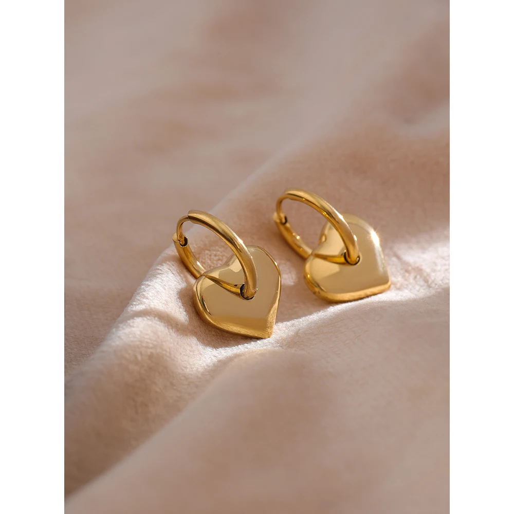 Yhpup Stainless Steel Heart Huggie Earrings for Women Fashion Metal Golden 18 K Hoop Temperament бижутерия для женщин Gift