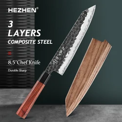 HEZHEN 8.3 Inch Chef Knife 3 Layers Clad Steel 10Cr15CoMov Composite Stainless Steel Kitchen tools Cooking Knives