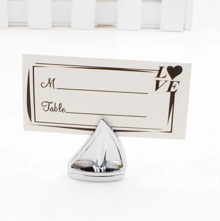 Free Shipping 50pcs/lot Wedding Favors Table Sail Boat Silver Place Card Holders