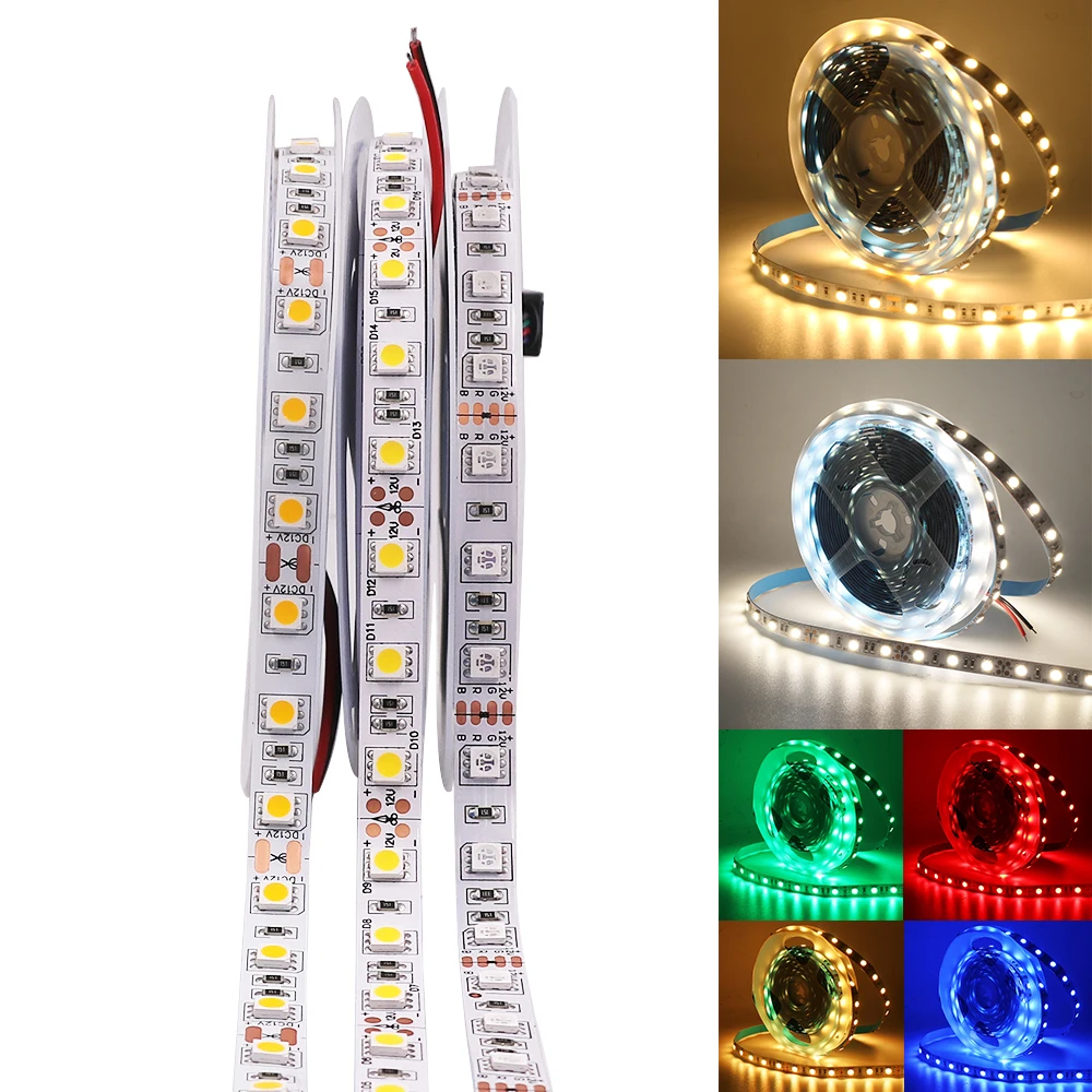 

Светодиодная полоса светильник 12 В SMD 5050 5 м светильник s Белый естественный теплый белый 60 светодиодный одов/м гибсветодиодный Светодиодная лента Высокая яркость световые полосы