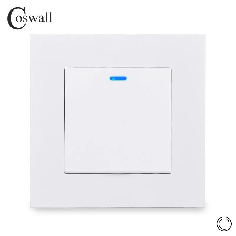 Coswall PC Panel 1/2/3/4 Gang 1 Way Reset Pulse Switch Momentary Contact Push Button Wall Light Switch Blue Backlight 12-250V