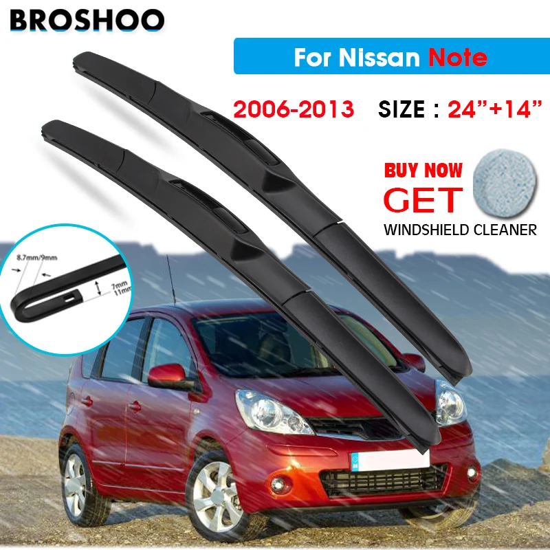 

Car Wiper Blade For Nissan Note 24"+14" 2006-2013 Windscreen Windshield Wipers Blades Window Wash Fit U Hook Arms