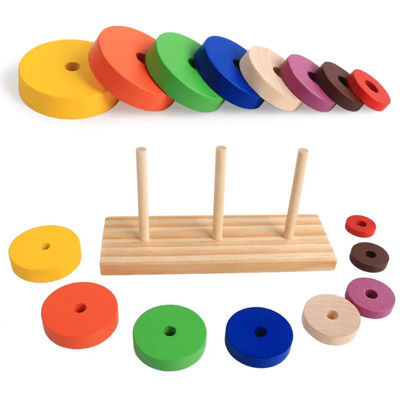 Fun Tower Of Hanoi Educational Wooden Tower Classic Mathematical Puzzle Toy For Children Intelligence Kids Educational Gift New