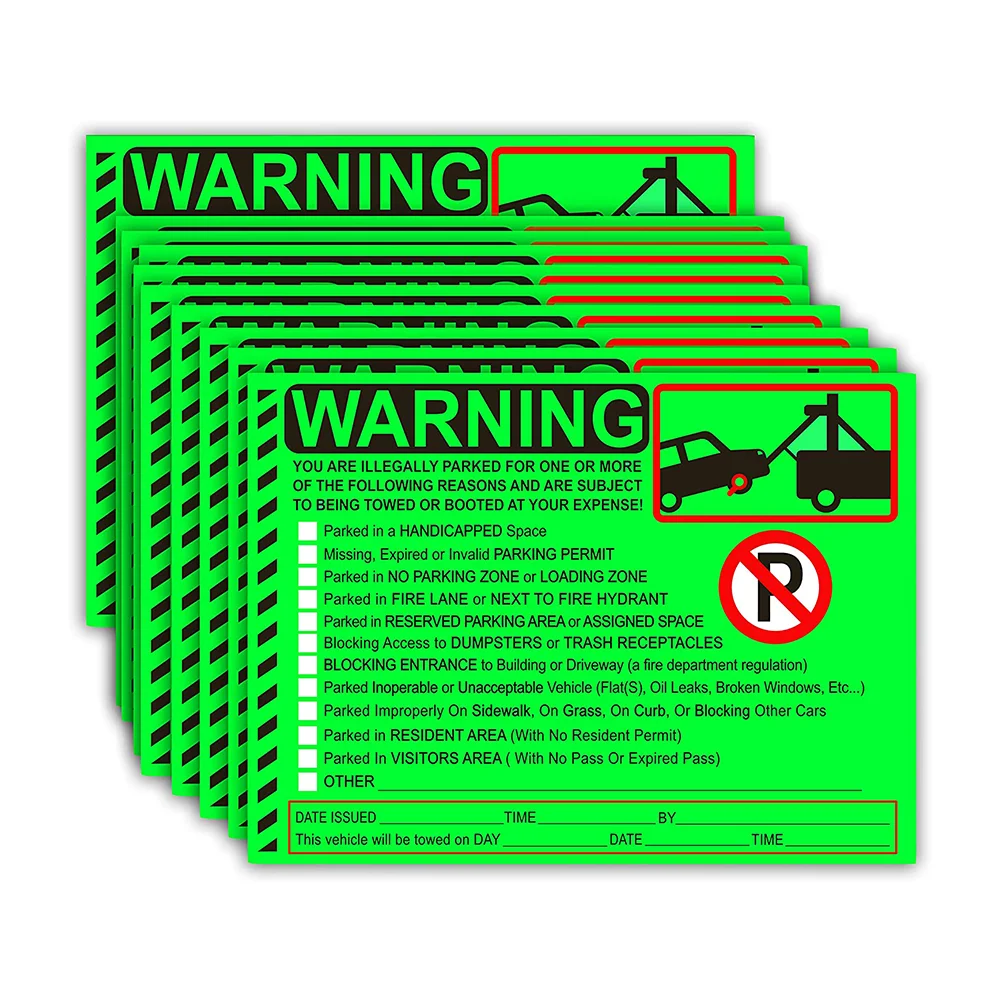 50pcs Car Violates No Parking Sticker Warning Prohibits Permission Area Violation Warning Notice Vehicle iIlegal Parking 5*8inch