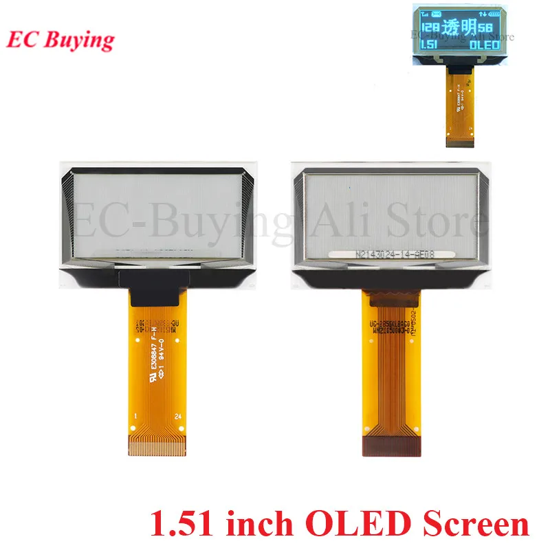 Ekran OLED 1,51 cala 1,51' 12864 Moduł wyświetlacza LCD LED 128x64 SSD1309 SPI/IIC I2C Interfejs Równoległy Przezroczysty Niebieski Podłączenie