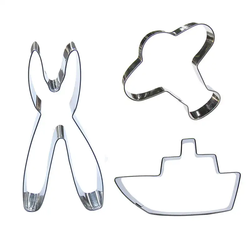 3 шт. тиски, небольшой самолет, корабль печенья резак для печенья резка из нержавеющей стали формы для выпечки украшения торта мягкая кожа