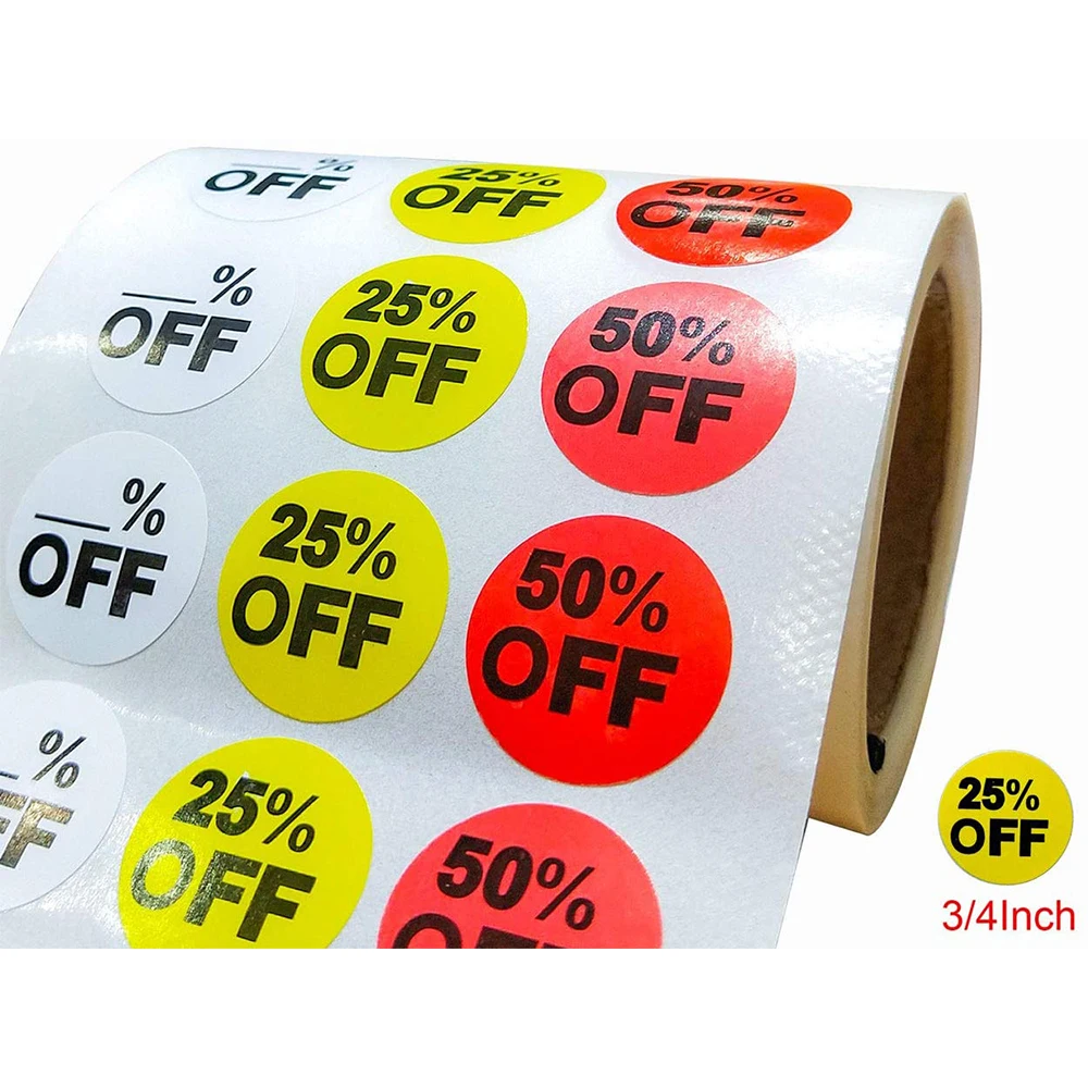 1008pcs Price Tag Label Round Blank 25 50  Percentage Discount Sticker For Retail Store Marker Decor 3/4 Inch