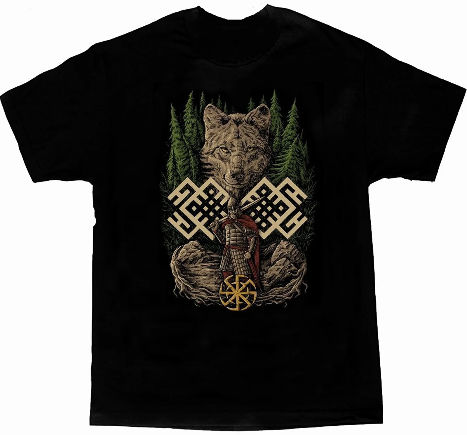 

Cool Design Wolf Warrior Slavic T-Shirt. Summer Cotton Short Sleeve O-Neck Mens T Shirt S-3XL