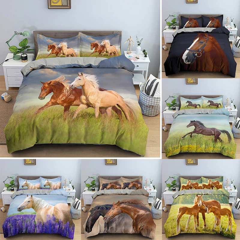 

Horse Bedding Sets Single Double Queen King Size Quilt Duvet Cover Set with Pillowcase 2/3 PCS Bedclothes