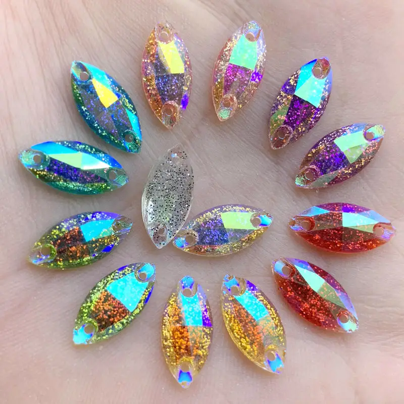 80pcs Horse eye AB Colorful Sew On Rhinestones With 2 Holes Droplet Crystal AB Sewing Rhinestones Stones For Garment