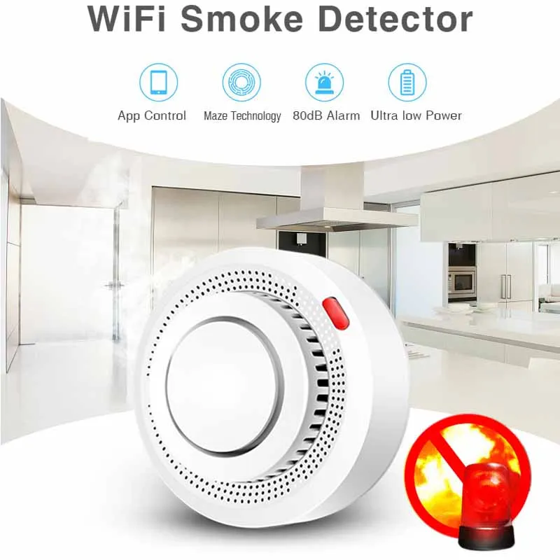 Tuya WiFi Smoke Sensor Alarm Fire Protection 2.4G Wifi Smoke Detector Smokehouse Combination Fire Alarm Home Security System