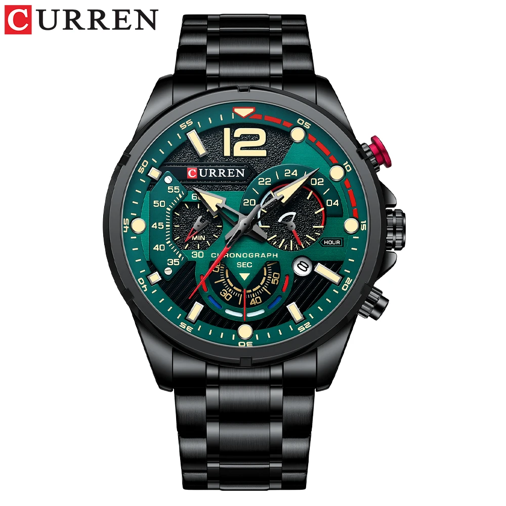 CURREN Luxus Marke Sport Armbanduhren für Mann Leuchtende Quarz Uhren Casual Chronograph Edelstahl Männliche Uhr