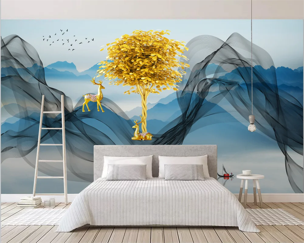 beibehang Customized new Chinese modern hand-painted lines ink landscape lines TV background wallpaper wall papers home decor