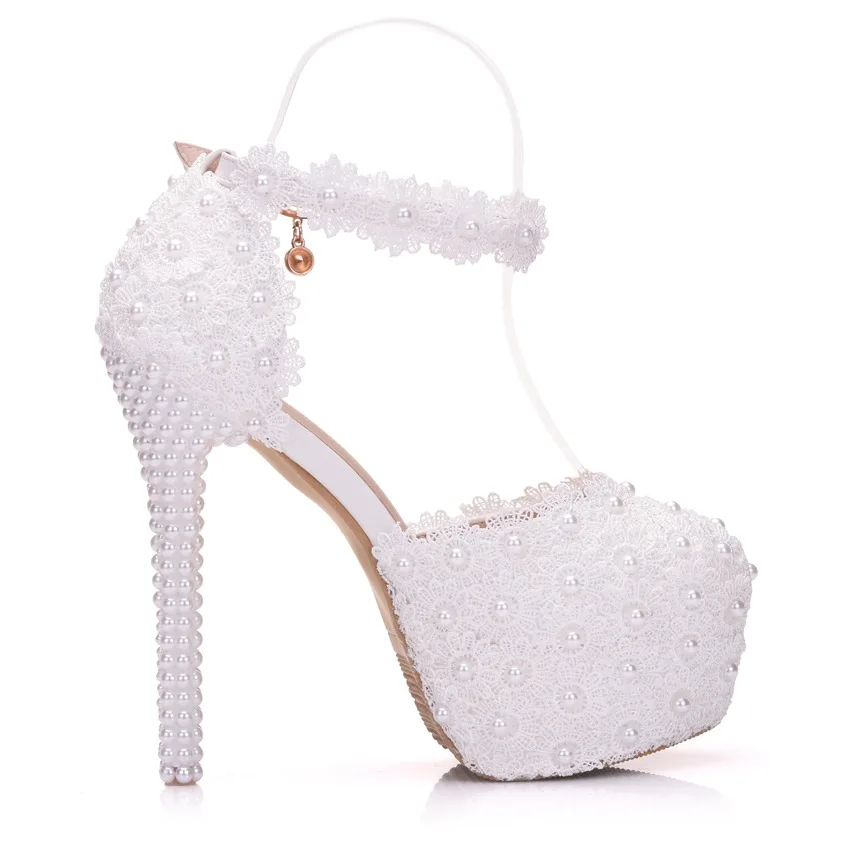 New White Fashion Women White lace wedding shoes High Heels Lady Pointe Toe Sexy Classic Heels Pumps Female Wedding Bridal Shoes