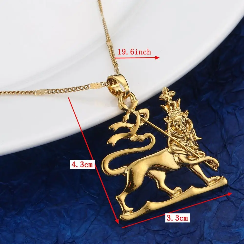 Ethiopian Gold Color Lion Pendant Necklace Trendy Lion of Judah Ethnic Lion Chain Jewelry