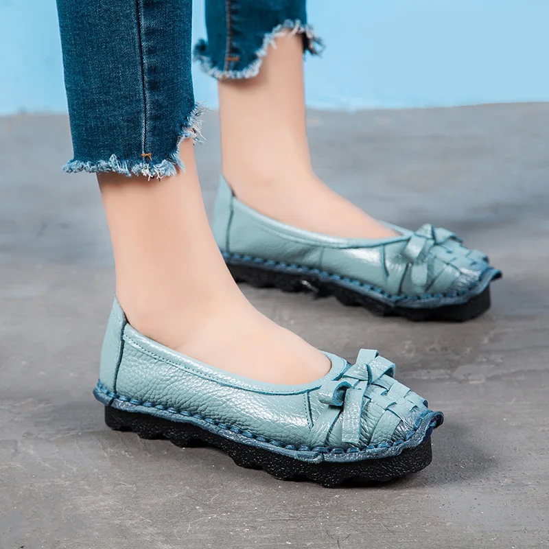 High Quality 2024 Summer Fashion Genuine Leather Women Flat Shoes Ladies Casual Soft Comfortable Shoes Women Handmade Flats