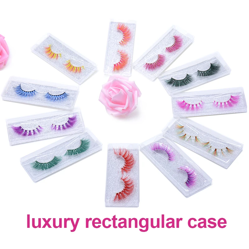 3D 5D Real Mink Strip Fake Colored Eyelashes Pink Green Purple Red Faux Lashes Colorful Rainbow Lashes for Cosplay Halloween