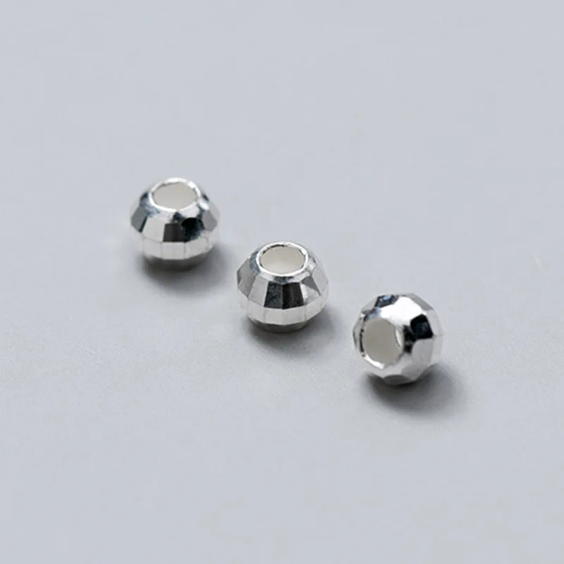 10pcs 925 Sterling Silver Football Shape Loose Beads 3mm 4mm 5mm Round Faceted Silver Spacer Beads DIY Jewelry Findings Supplier