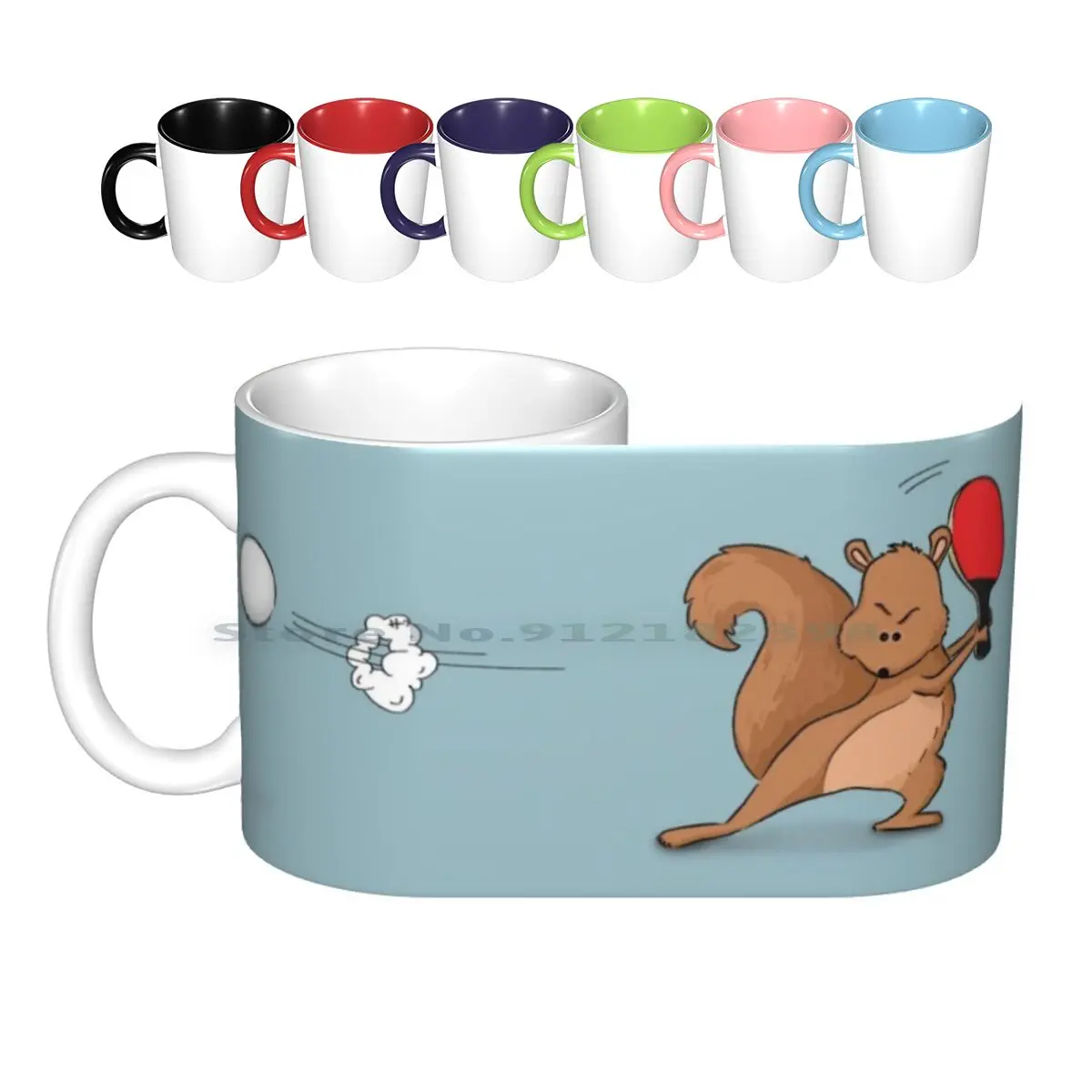 Ferocious Squirrel Ceramic Mugs Coffee Cups Milk Tea Mug Squirrel Table Tennis Animal Batting Green Blue Sport Ball Game