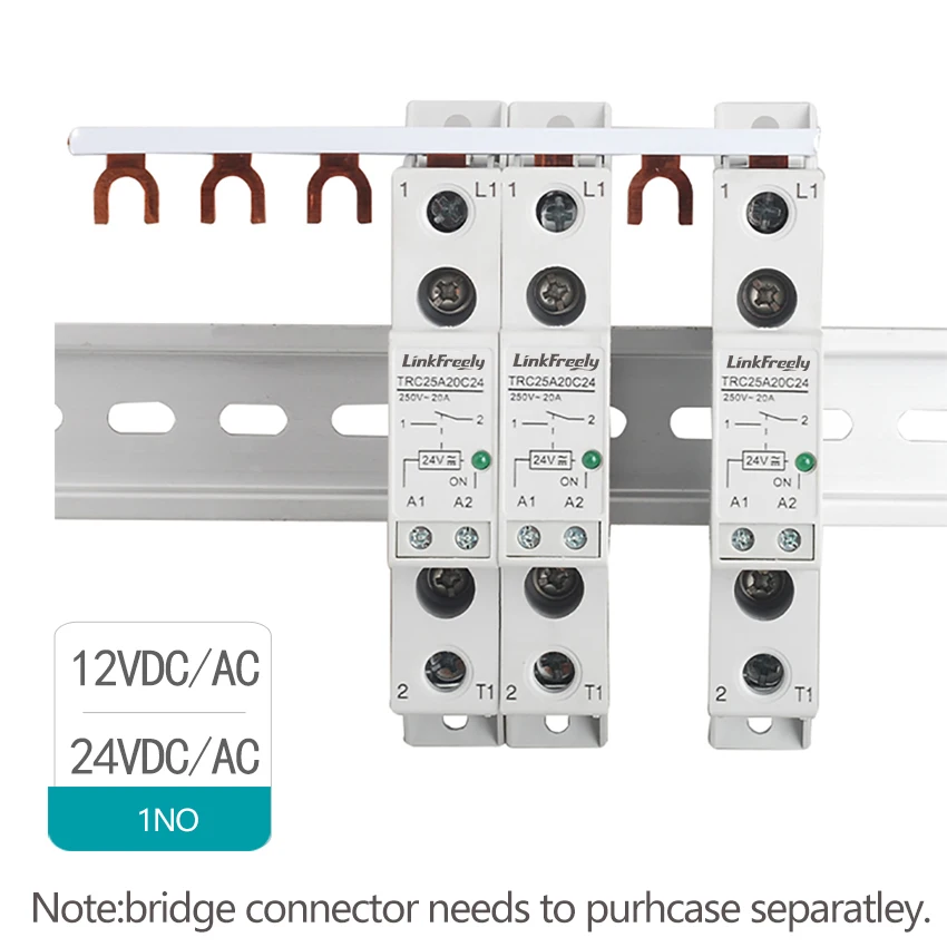 TRC-25A20C24 High Power Relay Din Rail  Input 24VDC/AC 20mA Output 250VAC 20A Electromagnetic Contact Relay Control Board Module