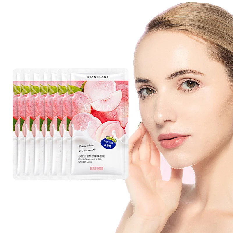 

7pcs Peach Niacinamide Sleeping Mask Shrink Pore Brush Mask Moisturizing Disposable Mask Skin Care Improve Roughness & Brighten