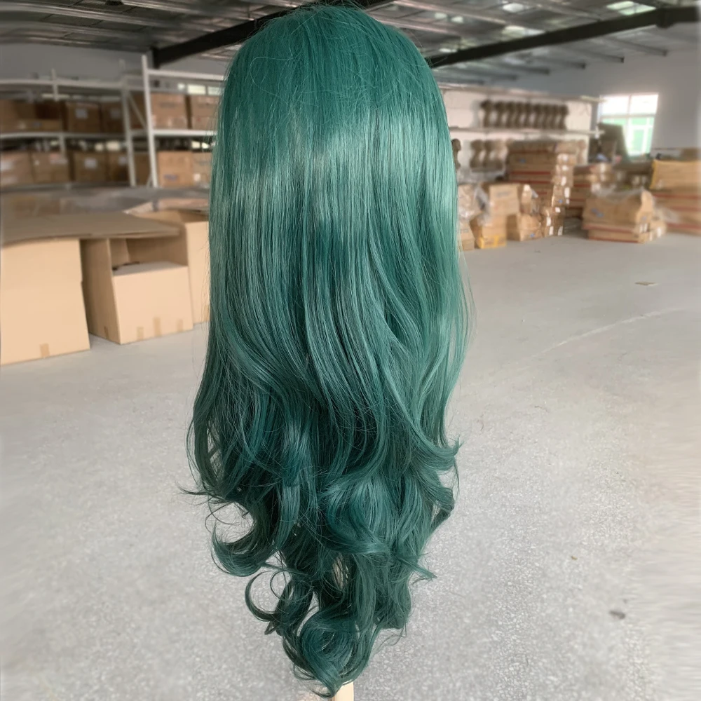 Vogue Queen Dark Green Synthetic Lace Front Wig Natural Wave And Hairline Heat Resistant Fiber Cosplay For Women