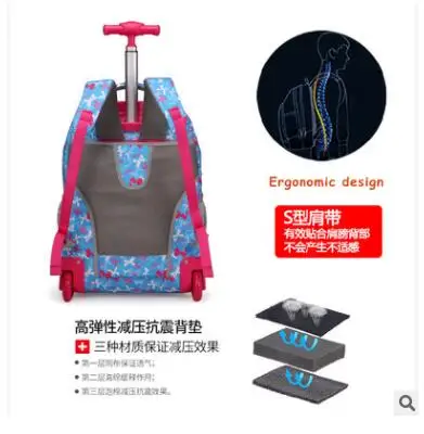 School bags On wheels travel Trolley bag for teenagers 18 inch Wheeled backpacks kids Children School Rolling backpack for girl