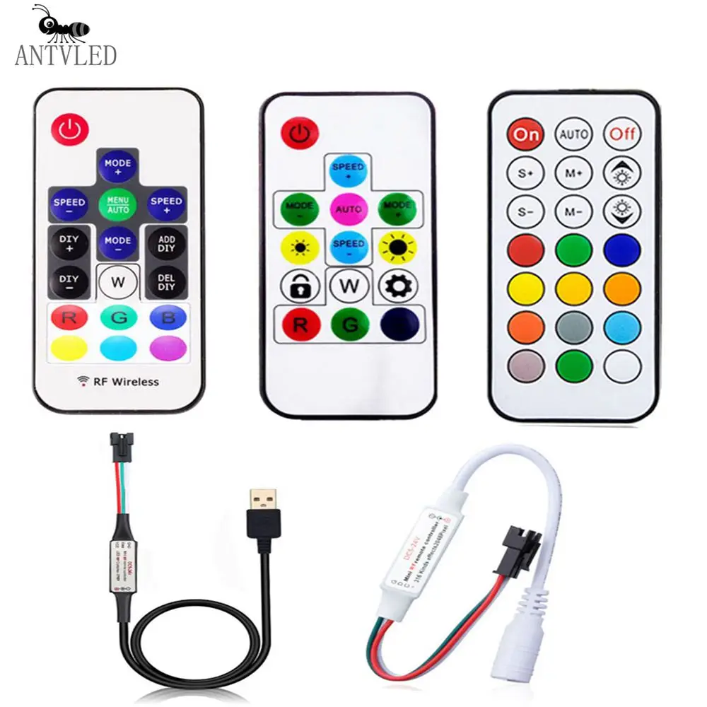 USB/DC MINI 3Keys RF 14/17/21Keys Led Tape Remote Controller forWS2811 WS2812B SK6812 Led Pixels Strip Light Controller , DC5-24