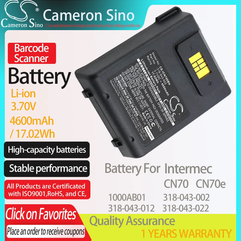 

CameronSino Battery for Intermec CN70 CN70e fits Intermec 1000AB01 318-043-002 318-043-012 318-043-022 Barcode Scanner battery