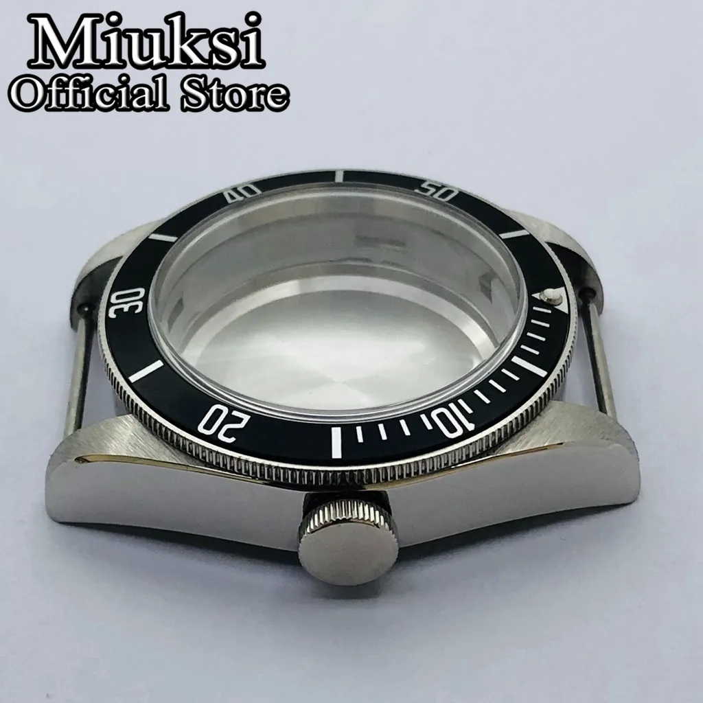 Miuksi 41mm silver solid stainless steel watch case domed sapphire glass fit NH35 NH36 ETA2824 PT5000 Seagull ST2130 movement