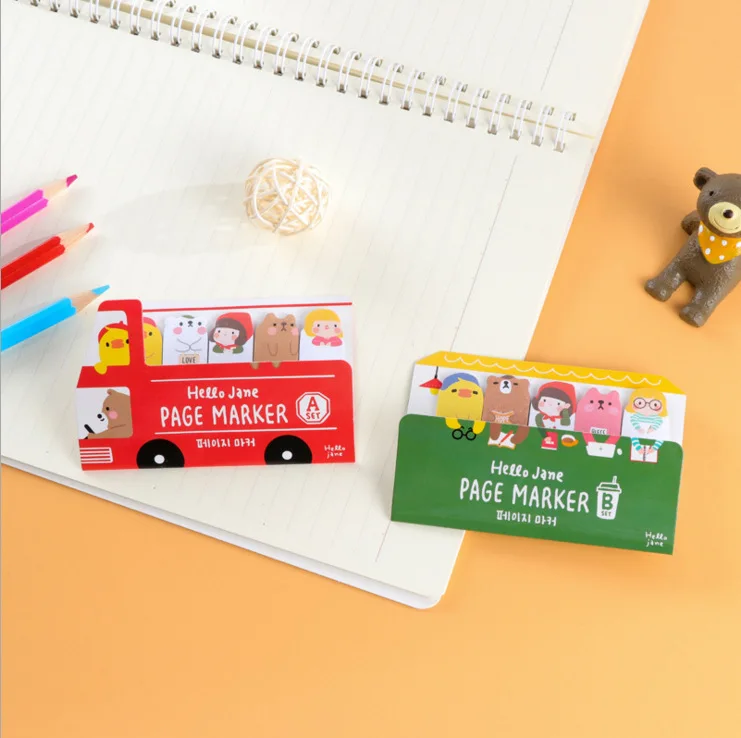 4 pcs Korea Stationery kawaii hello Jane sticky notes Happy Bus school-supplies diary cute stickers Decoration gift for child