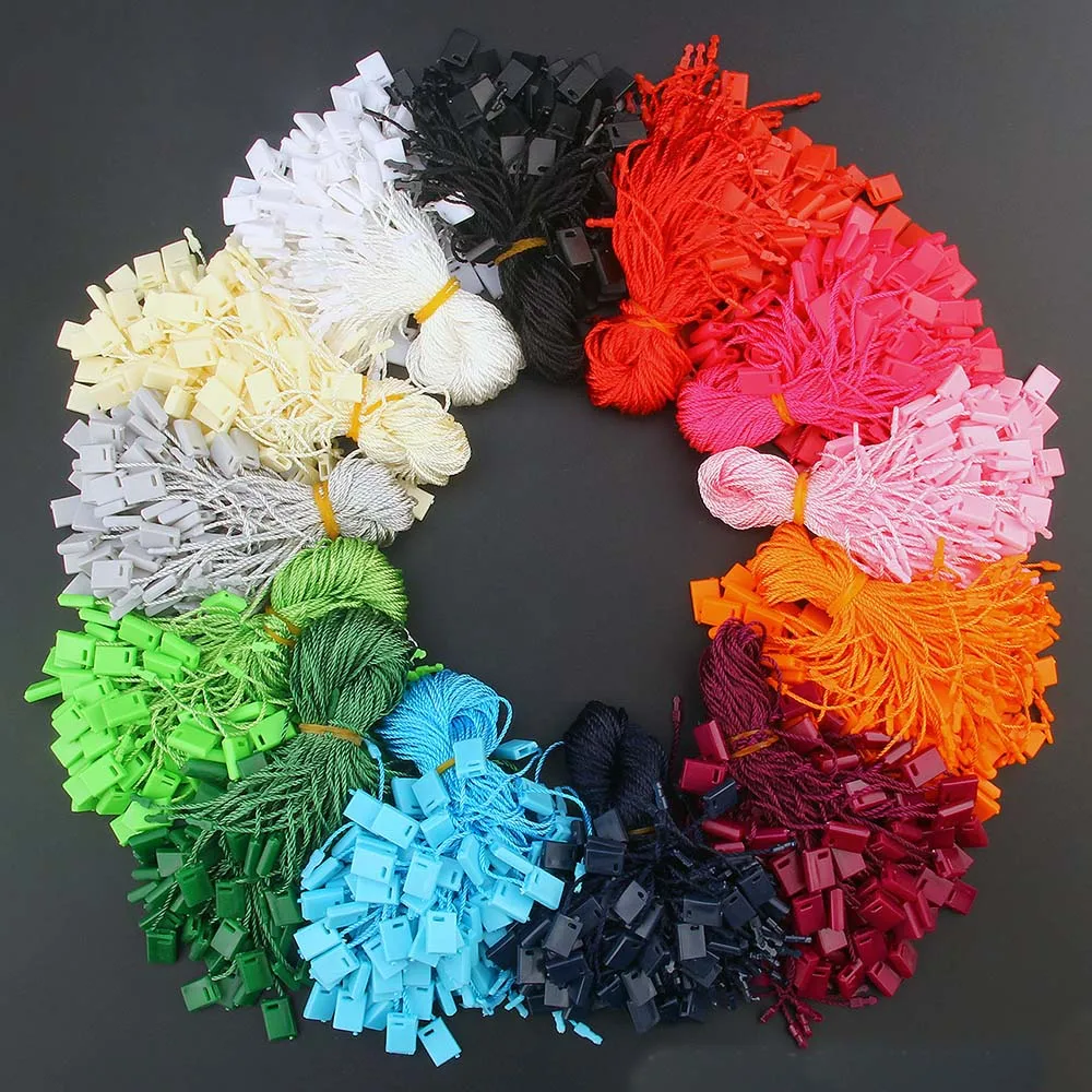 200PCS Square Plastic Tag Rope bianco Beige nero etichette colorate per appendere corda in poliestere String Snap Lock Pin Loop Tie Fasteners
