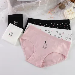 5PCS/set Cartoon Cute Cat Girl Briefs Cotton Panties For Women Female Underwear Sexy Underpants Mid-Waist Intimates Lingerie