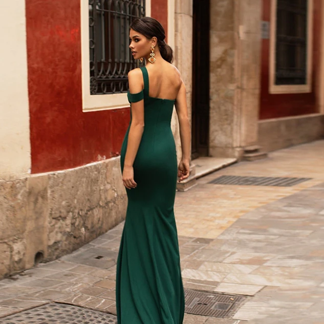 Robe de Soirée de Forme Sirène pour Femme, Tenue de Bal Longue et Formelle, Couleur Vert Foncé, Style One Initiated, 123