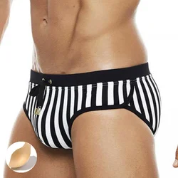 UXH New Stripes Men's Swimwear Bikini Men Swimming Briefs Sexy Penis Pad Push Up Swimsuit Man Swim Trunk Beach Surfing Bath Suit