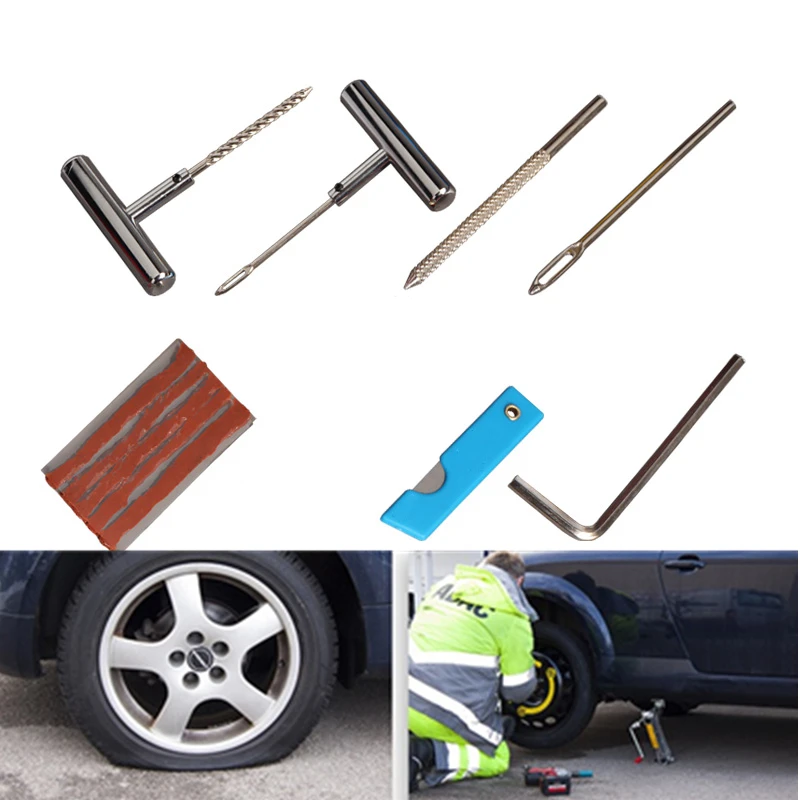 Auto Tire Repair Set Puncture Repair Tools Car Van Motorcycle Bike Emergency Heavy Duty Tubeless Tire Repair Kit Rivet Tool Set