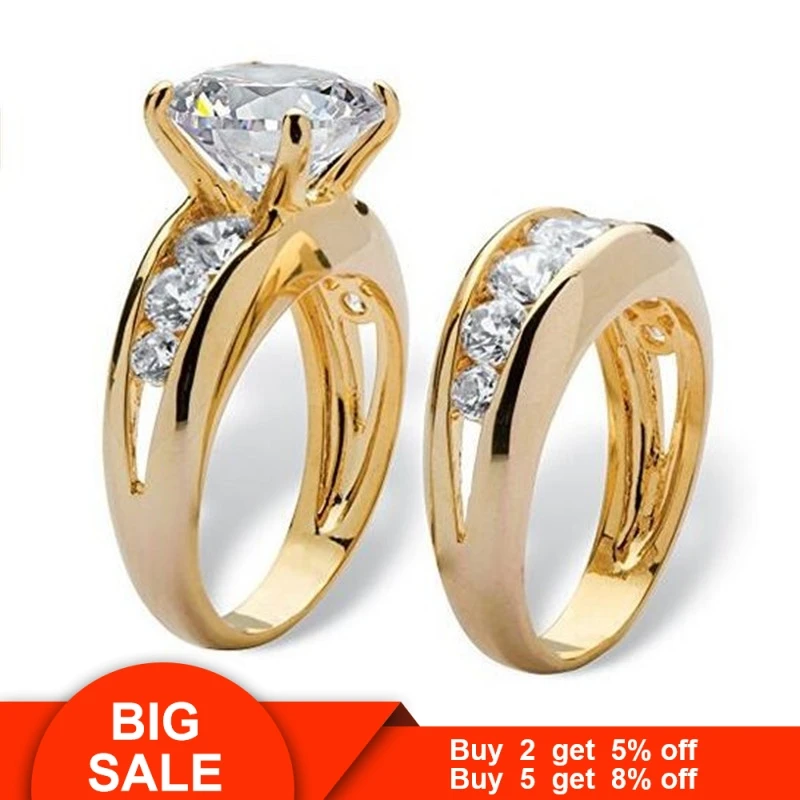 Vecalon Gold Color Solitaire Wedding Ring set 925 Sterling Silver 5A Zircon Stone Daily Engagement Band rings for women Jewelry