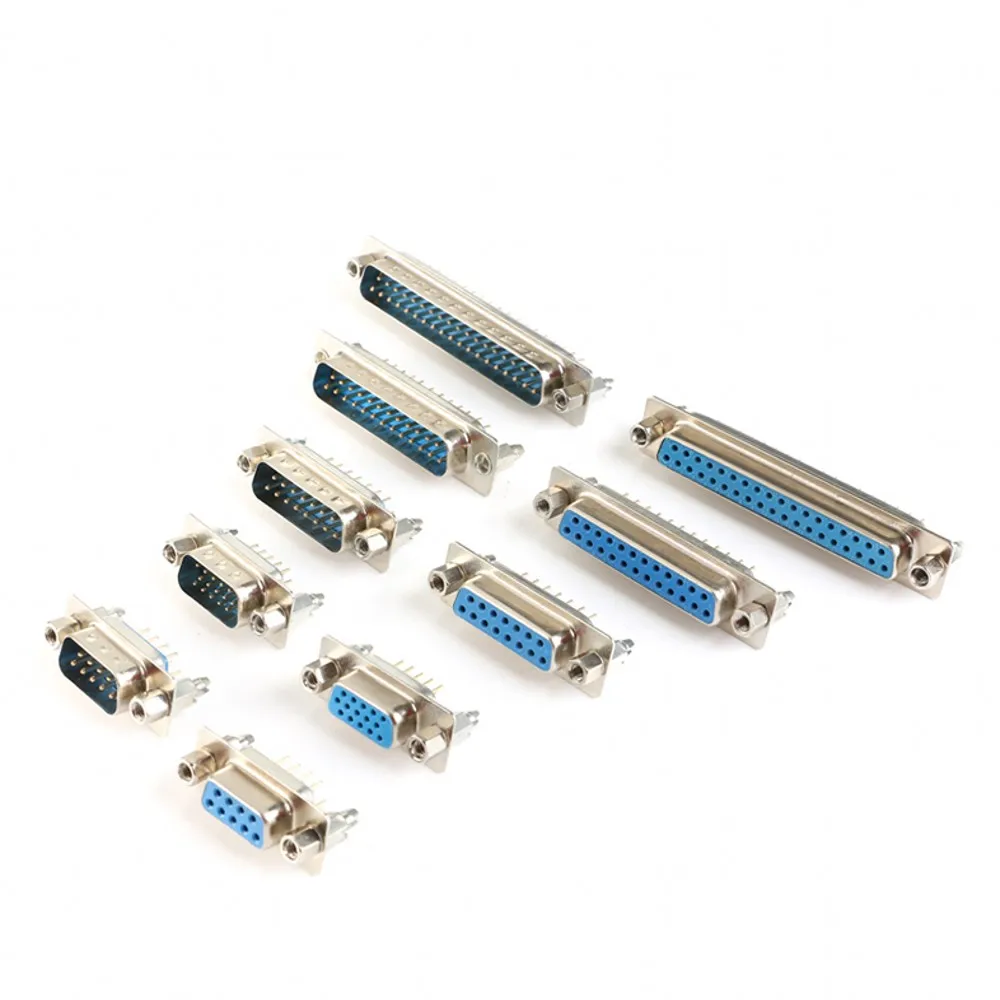 100pcs DB9 DB15 DB25 DB37/9/15/25/37 Pin Straight 180 Degree Male Female Plug D-sub PCB Mounting Connector DP9 DP15 DP25 DP37