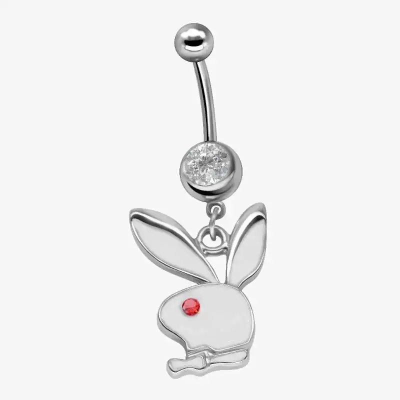 Black/white/pink Zircon Lovely Rabbit Pendant Belly Button Ring Surgical Steel Navel Piercing Belly Piercing Sexy Body Jewelry