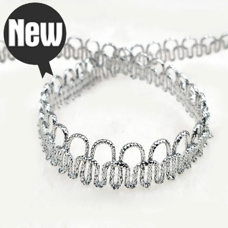 5Yards Silver Braid Lace Belt Clothing Accessories DIY Handmade Craft Wedding Party U Shape Trims Curved Sewing Lace Accessories
