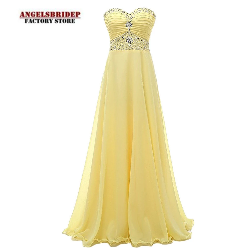 

Yellow Fashion Long A-line Chiffon Evening Dress Sparkly Beads Sequins Vestidos De Fiesta De Noche Sweetheart Formal Prom Gowns