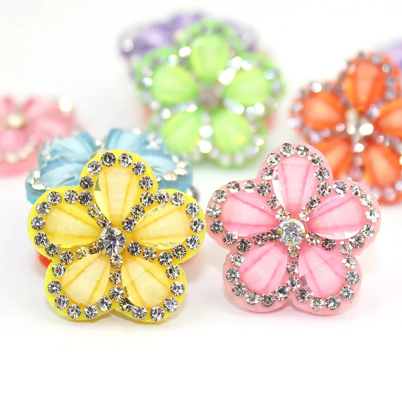 18Pcs 2.5cm Acrylic&Rhinestone Flowers Headwear Appliques Crafts Decor Accessories Shoes Bags Clothes Stick on Patches Wholesale