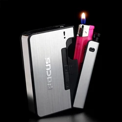 Lighter Case Portable Metal Cigarette Case 10pcs Cigarettes Holder Box Creative Fuel Lighter Automatic Windproof Gadget For Men