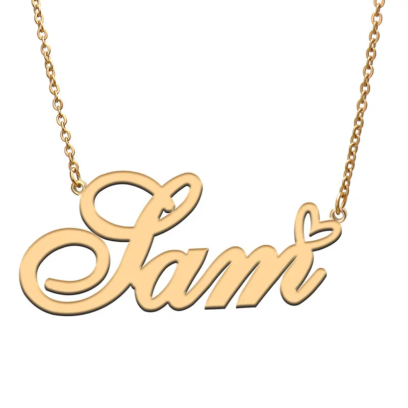 

Sam Love Heart Name Necklace Personalized Gold Plated Stainless Steel Collar for Women Girls Friends Birthday Wedding Gift